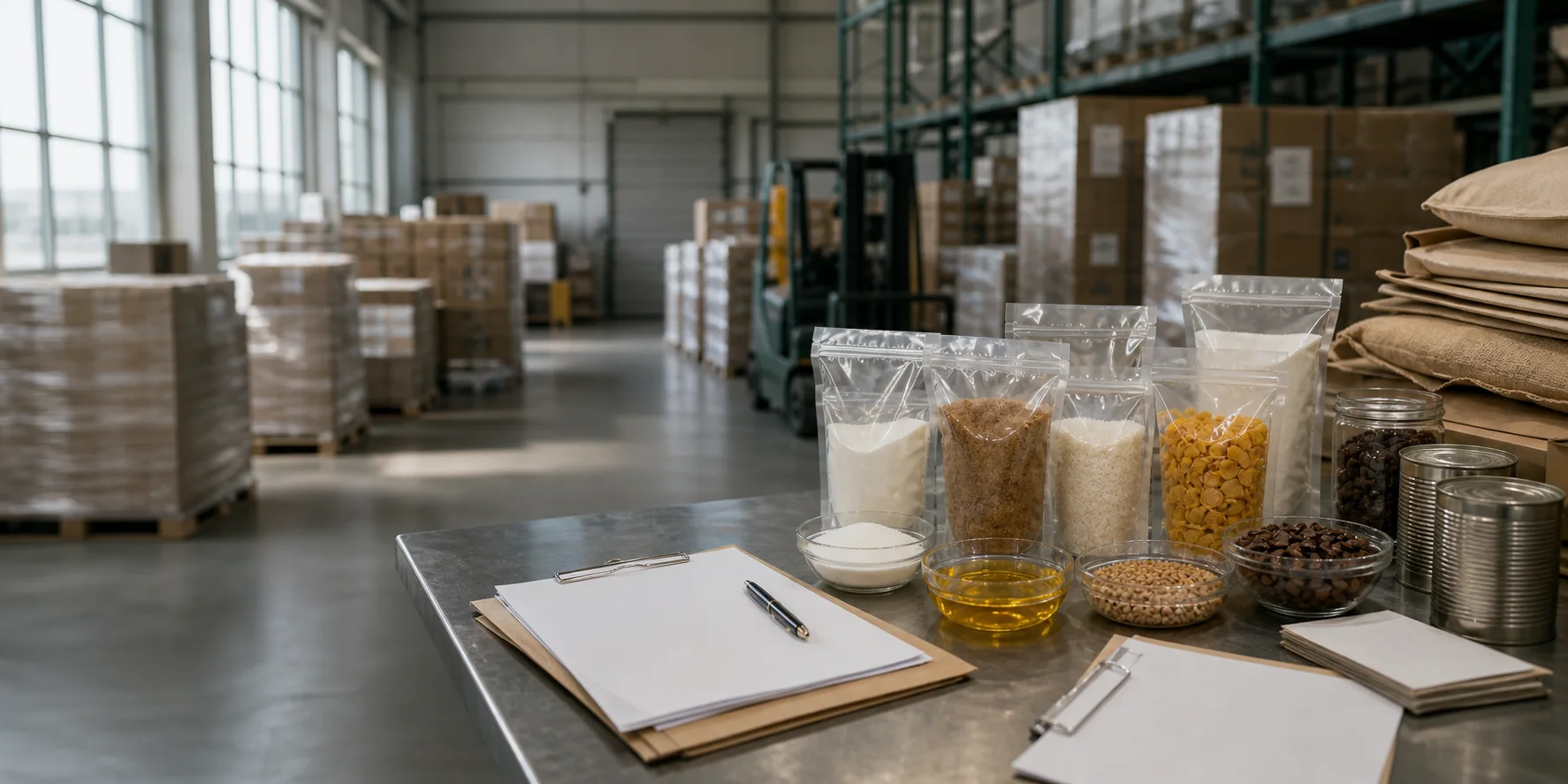 Trade documents and food products prepared for commercial review