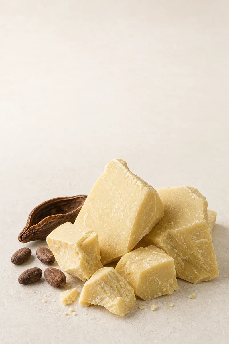 Pale golden cocoa butter blocks arranged as a commercial ingredient sample