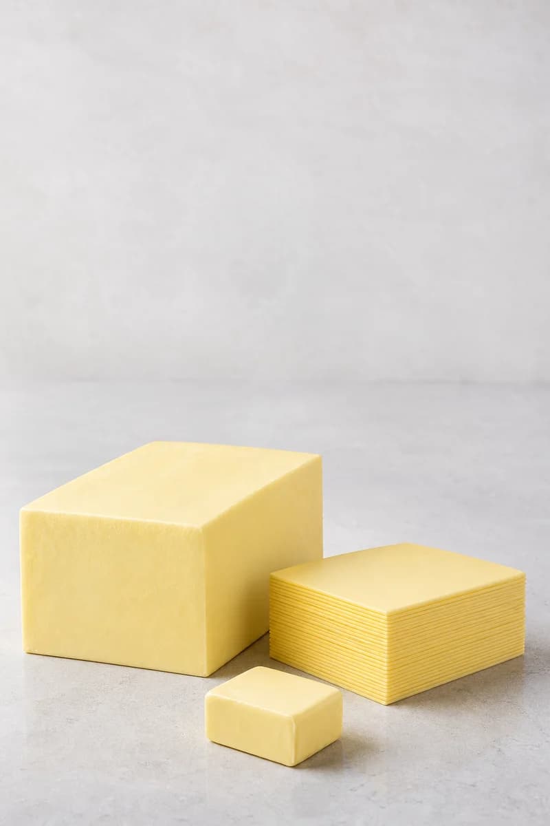 Commercial butter presented as clean blocks, sheets and portion formats