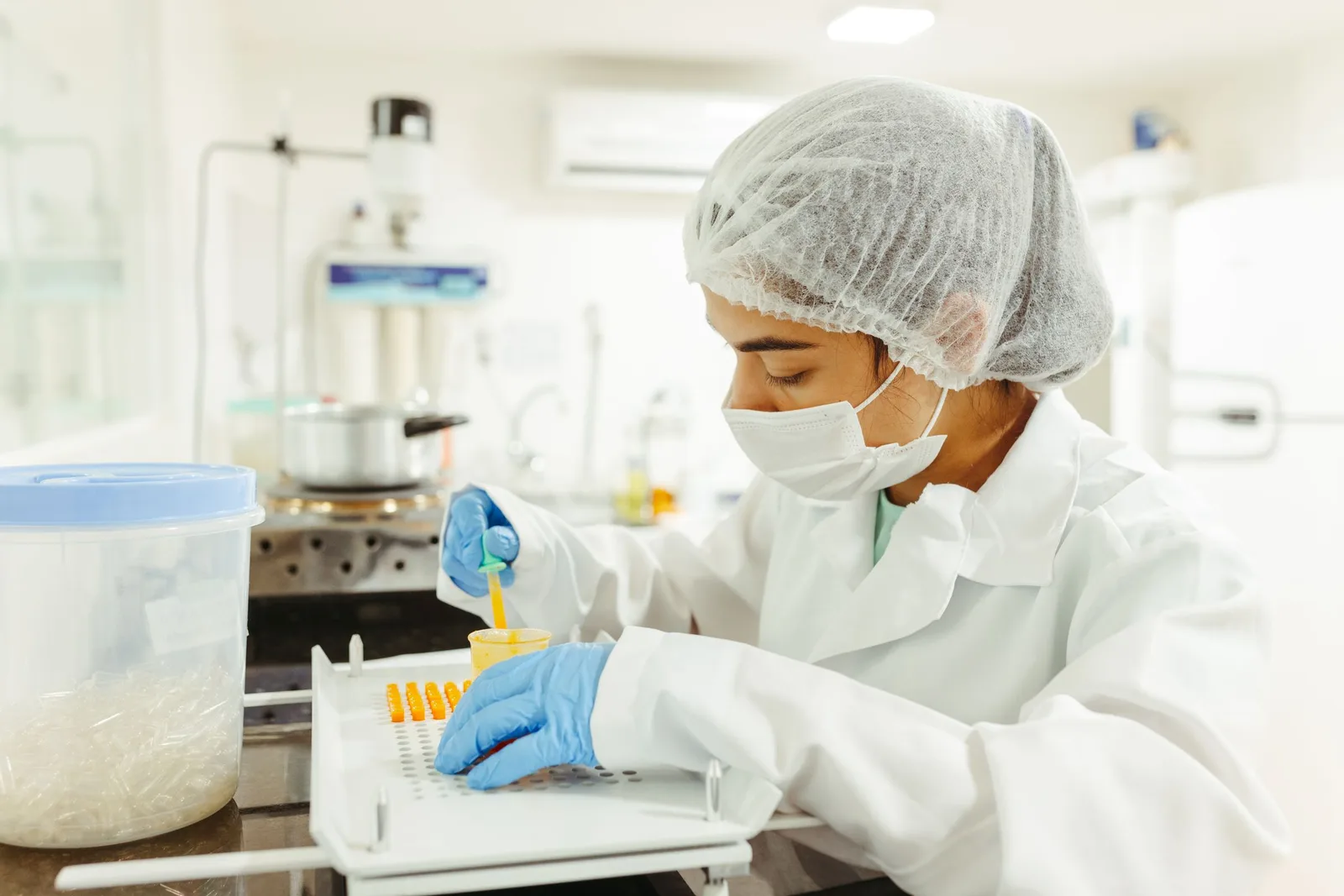 Laboratory worker reviewing frozen-food quality samples