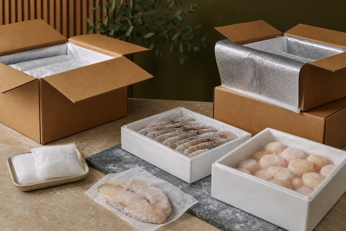 Insulated frozen-food packs representing pack, shelf-life and cold-chain planning