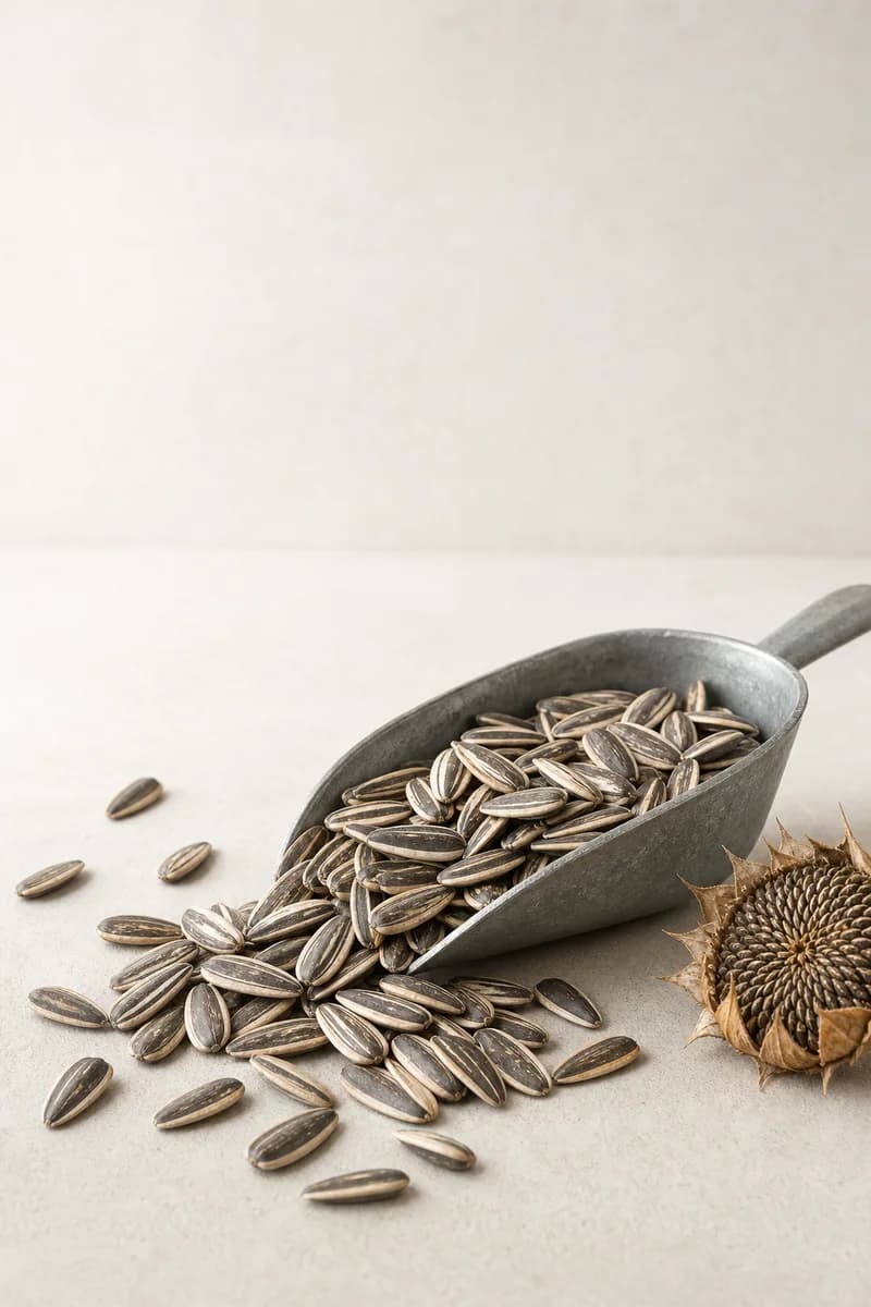 Striped in-shell sunflower seeds presented as a commercial sample