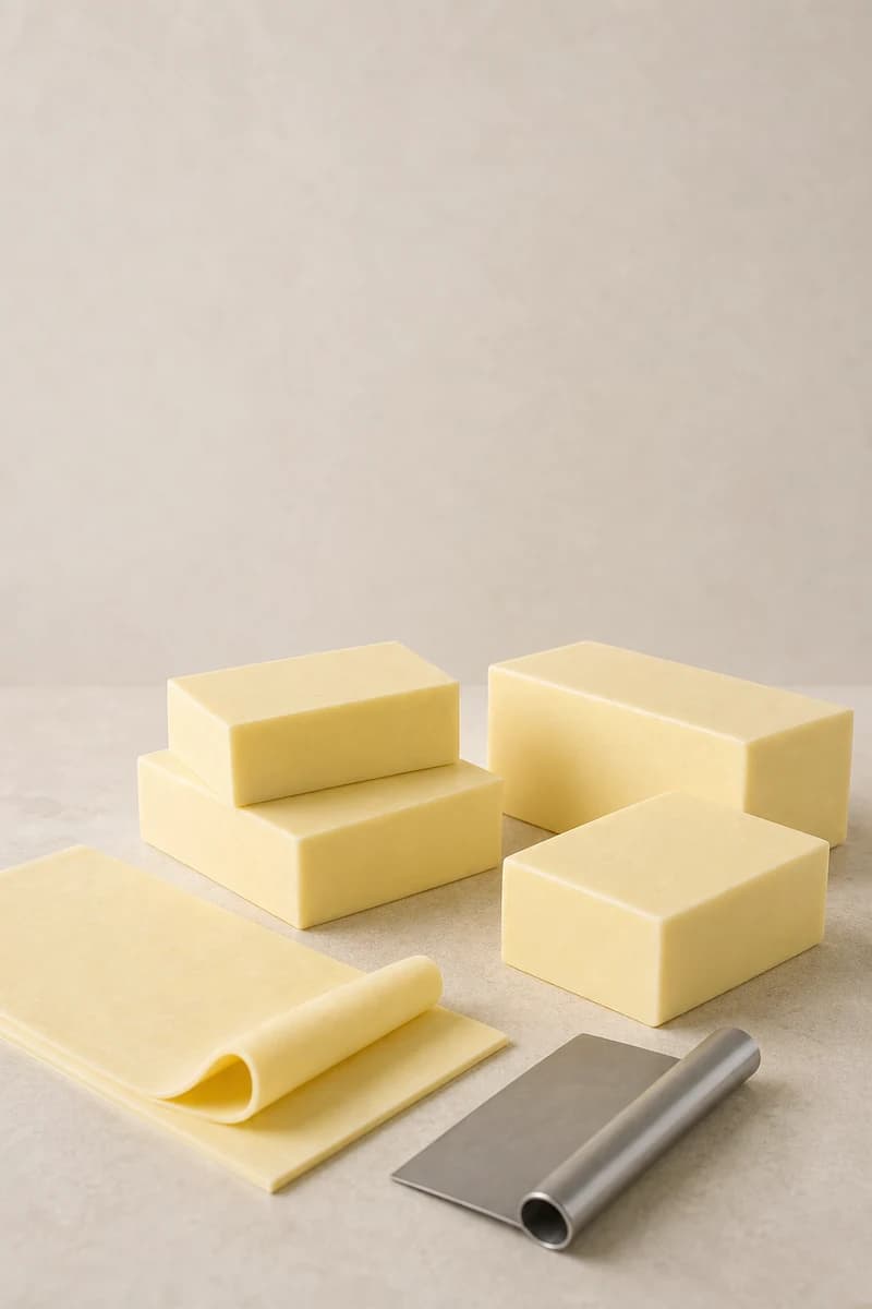 Bakery-fat sheet and shortening blocks presented as commercial ingredient samples