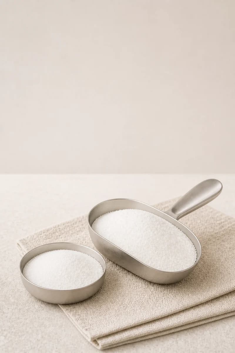 Dry crystalline dextrose anhydrous presented as a commercial sample