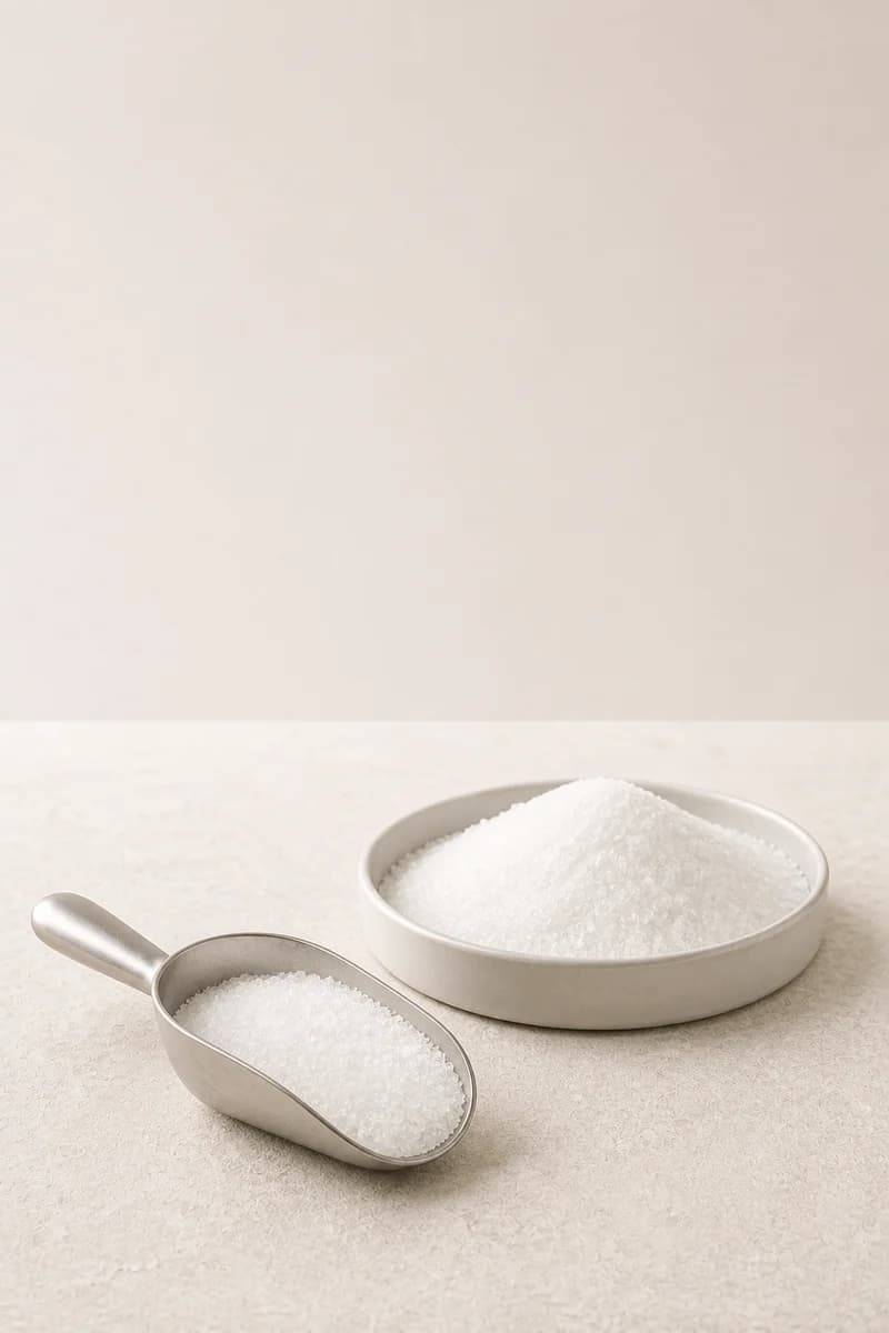 Fine crystalline dextrose monohydrate presented as a commercial sample