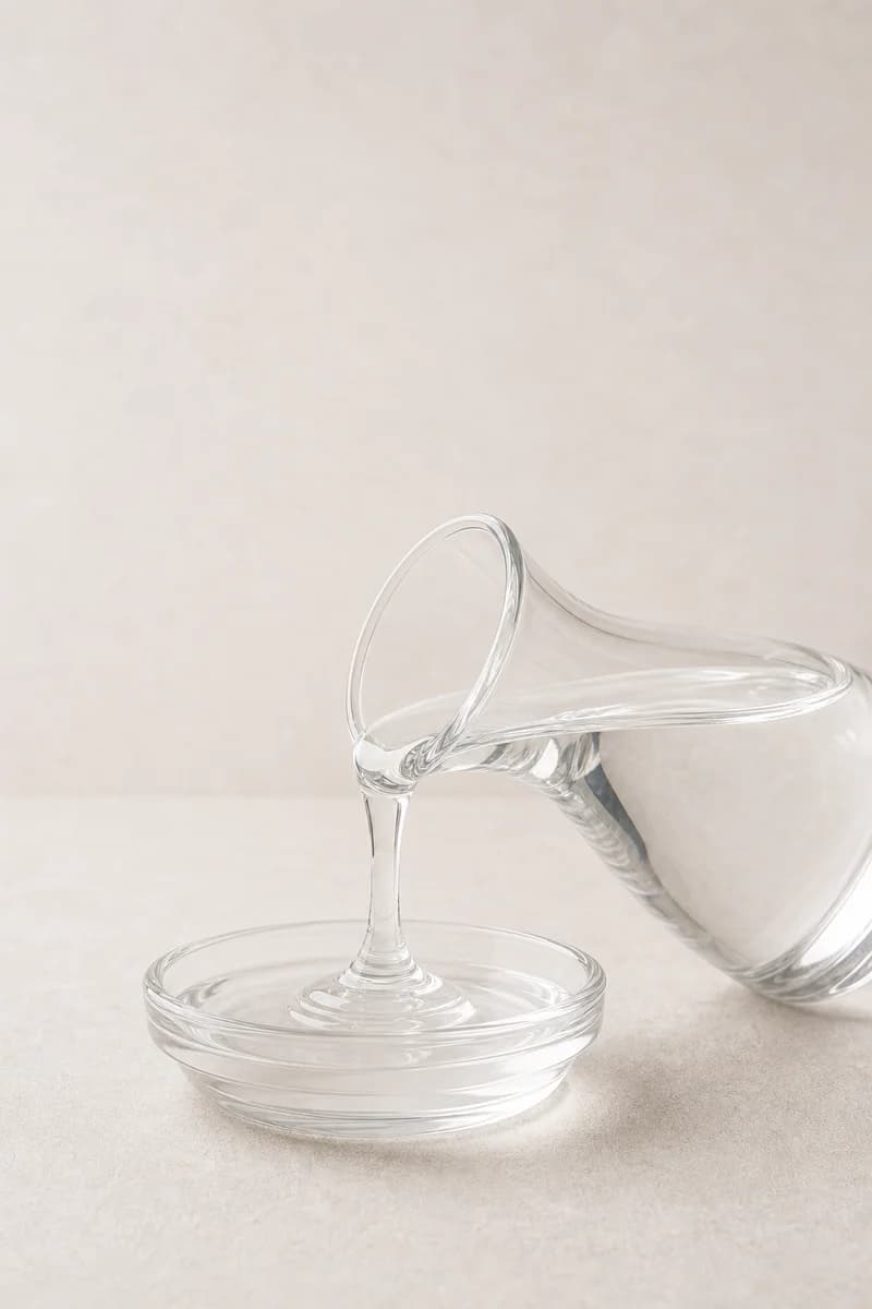 Clear viscous food-grade glycerol in a clean glass vessel