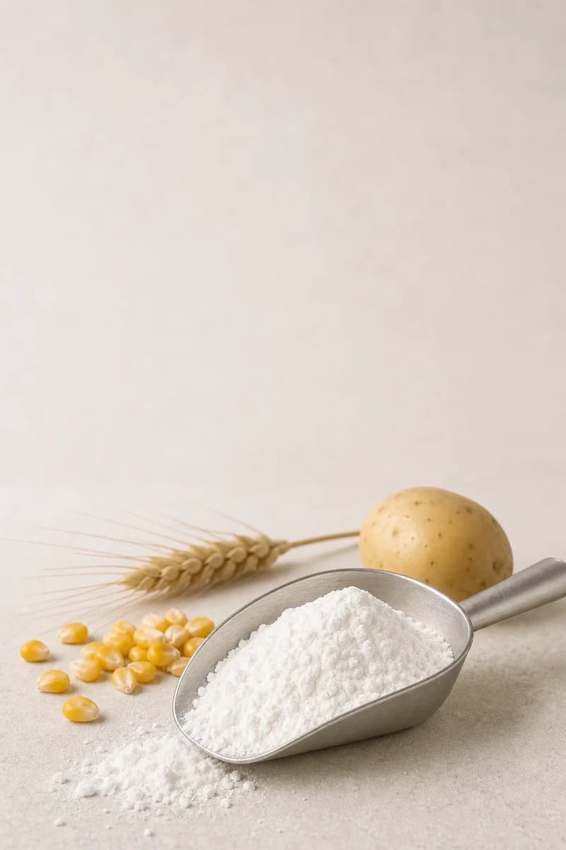Application-specific modified and waxy starch powder with restrained maize, wheat and potato cues