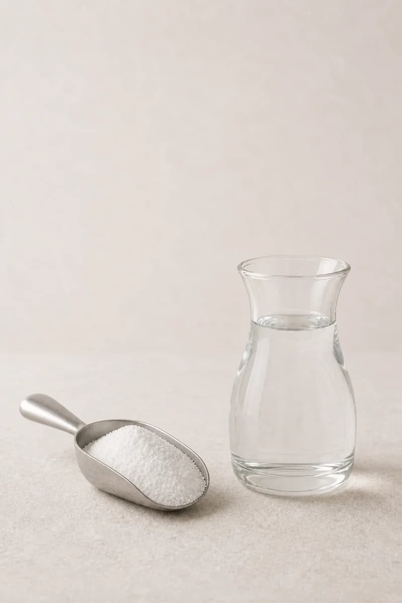 Clear sorbitol solution and white crystalline sorbitol samples