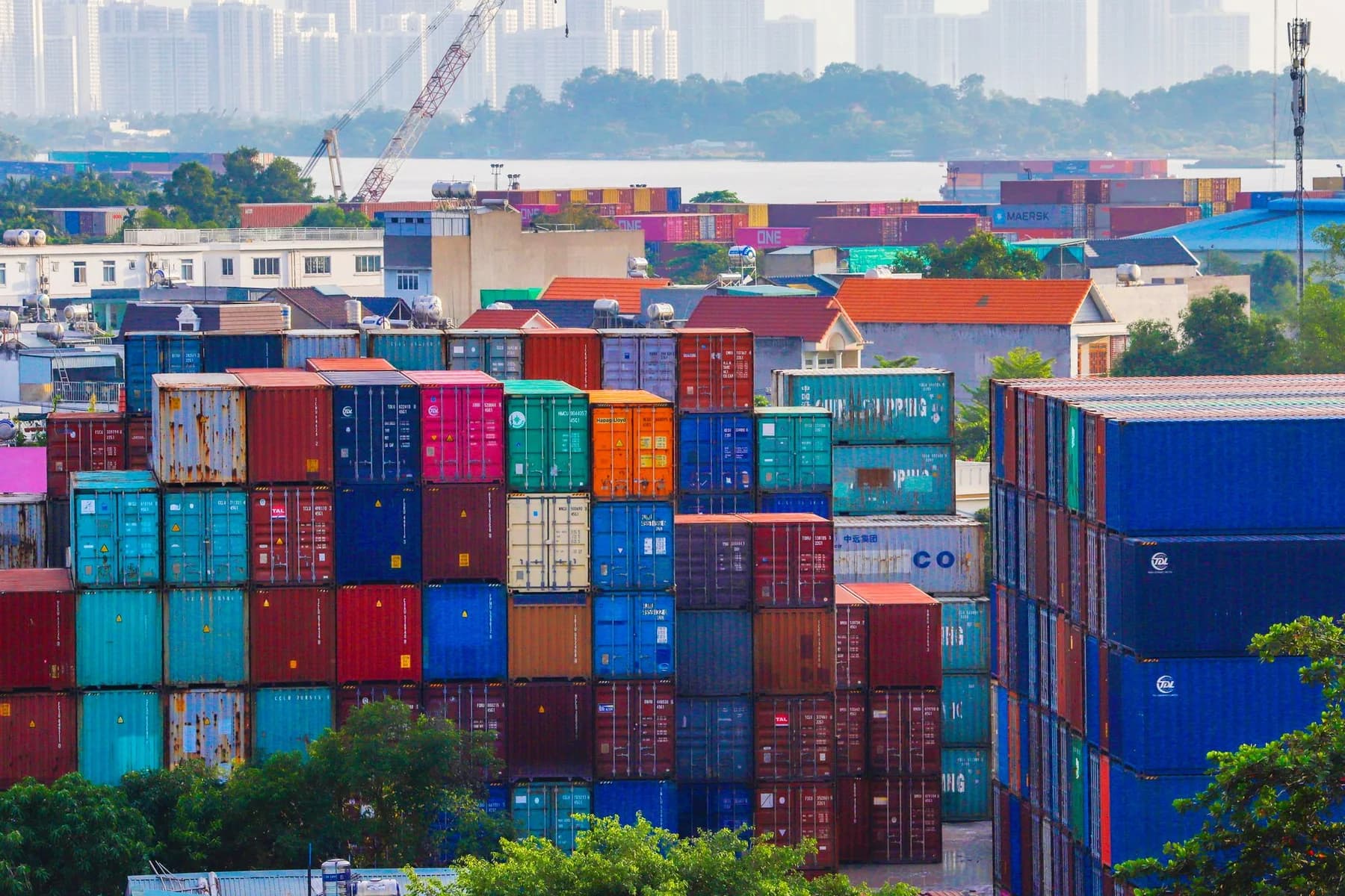 Colourful containers arranged at a modern commercial port