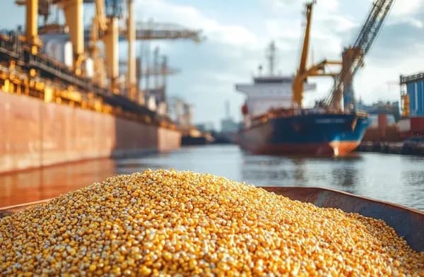 Bulk grain beside cargo ships at an export port